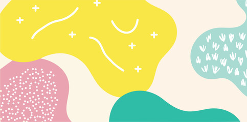 Fototapeta premium playful abstract shapes in vibrant yellow pink and teal