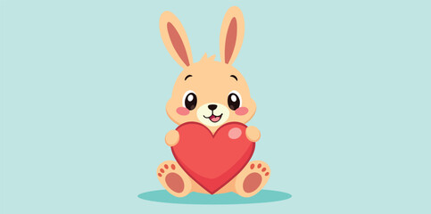 adorable cartoon bunny gently holding a large red heart