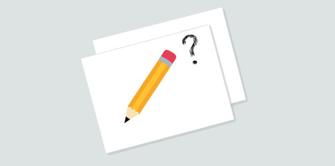 yellow pencil on white paper with a question mark
