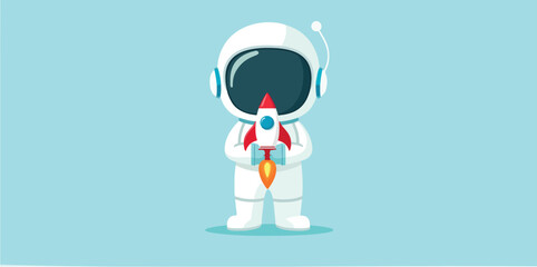 Obraz premium cartoon astronaut holding a ready for launch