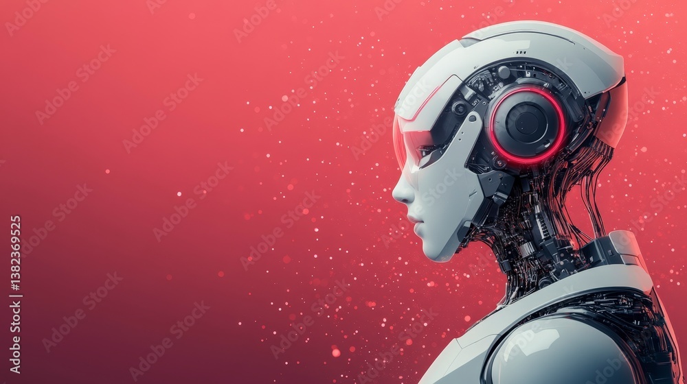 Poster futuristic autonomous system with ai technology and advanced robotic design in a vibrant background