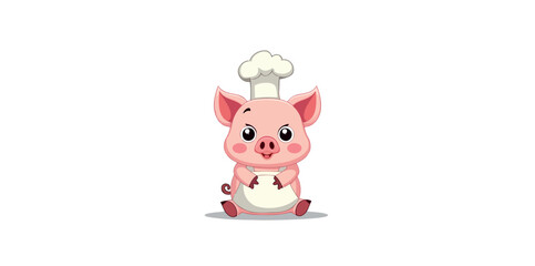 cute cartoon pig wearing a chef's hat and apron