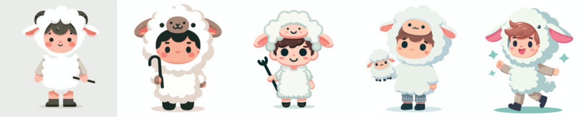 a set of vectors of boys wearing sheep costumes