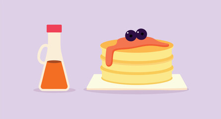 stack of pancakes with syrup and blueberries