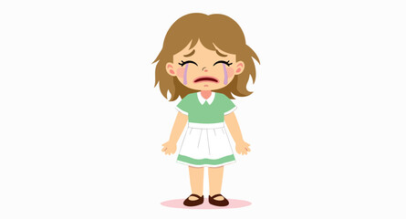 of a sad young girl in green dress crying