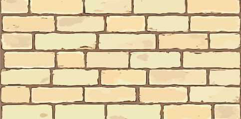 Obraz premium close-up view of a brick wall with pale yellowish-cream bricks and brownish mortar