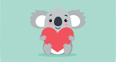 adorable cartoon koala gently holding a big red heart