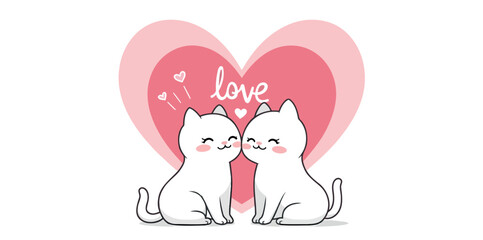 two white cats embracing in a heart-shaped frame