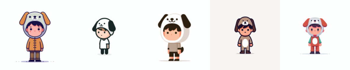 a set of vectors of boys wearing dog costumes
