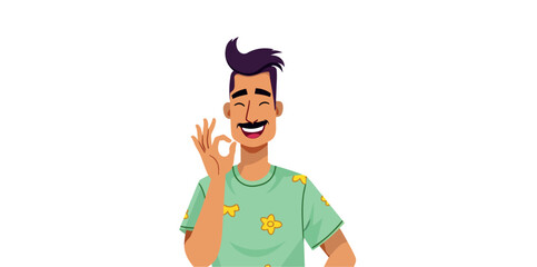 smiling man with a mustache displays an okay hand gesture