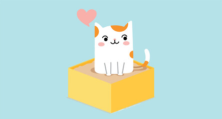 cheerful cat sitting in yellow box