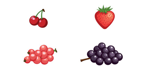 four types of berries: cherries strawberry currants and grapes