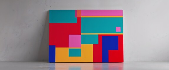 A colorful abstract image of squares and rectangles with a red.