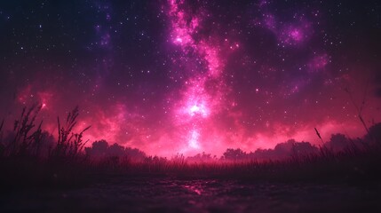 Obraz premium A Majestic Night Sky Above a Peaceful Silhouetted Landscape