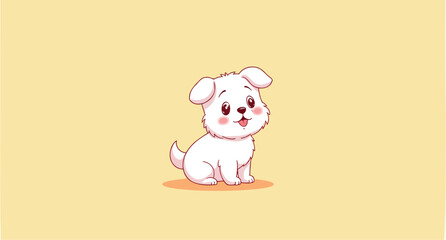 adorable fluffy white puppy cartoon
