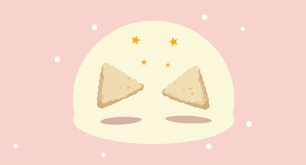 two delicate triangular pastries float against a pink background