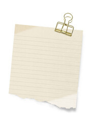 Paper Clip Isolated. Blank old yellowed paper mockup. Real notepad with grid line isolated. 