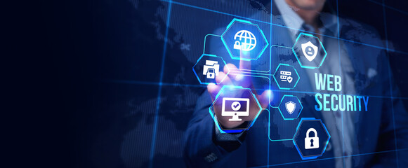 Web security. Cyber security, computer data encryption and internet protection.