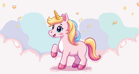 Fototapeta premium adorable pastel unicorn in a whimsical cloud setting