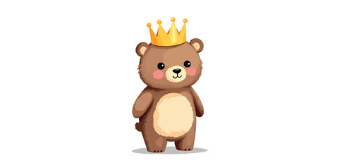 adorable brown bear cartoon character wearing a golden crown