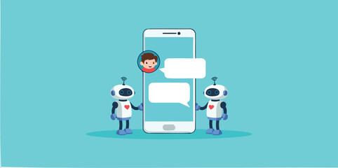 two robots assisting a user via a smartphone chat interface