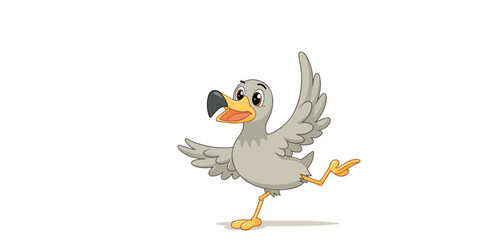 cheerful cartoon dodo bird with outstretched wings in a playful pose © Rysak