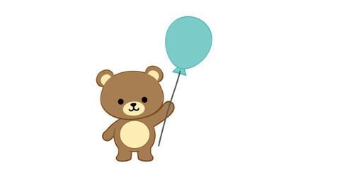 adorable brown bear holding a teal balloon