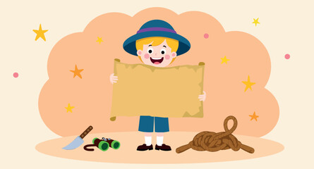 Fototapeta premium happy boy holding a treasure map embarking on an exciting adventure