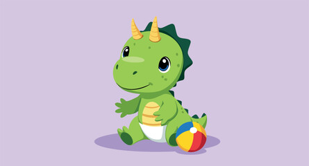 adorable baby dinosaur with beach ball