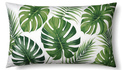 Monstera and Palm Leaves Pillow Pattern on White Background