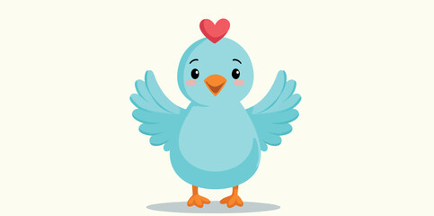 charming light blue bird with outstretched wings and a red heart
