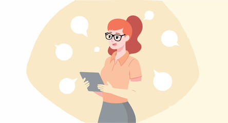 young woman thoughtfully using a tablet in a peaceful setting