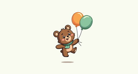 joyful brown bear cub soaring with balloons