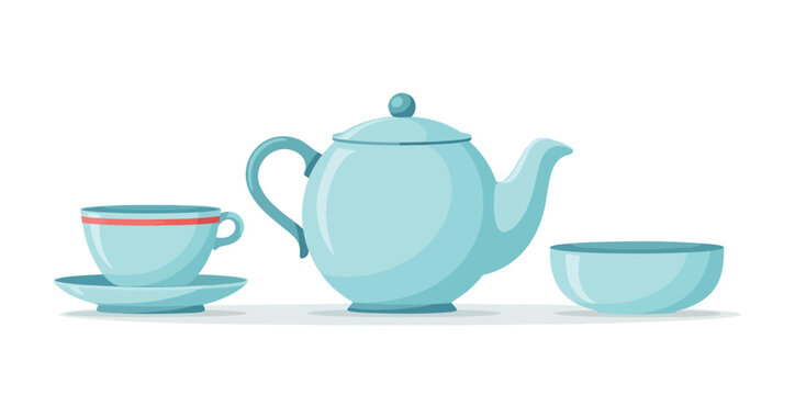 pastel blue tea set: teapot teacup and saucer