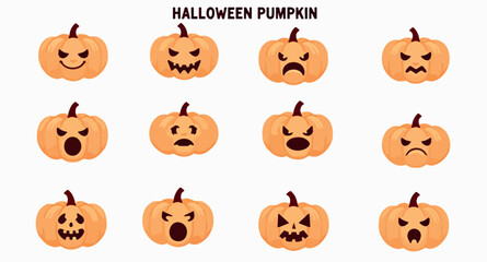 Obraz premium twelve halloween pumpkins with various spooky and playful facial expressions