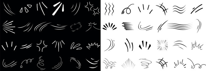 Dynamic line movement elements for design projects. abstract black and white motion graphics add energy to illustrations for modern art, animation, and creative layouts