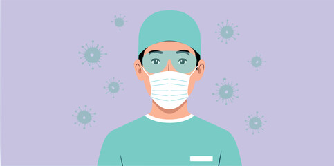 calm and vigilant doctor wearing a protective mask and glasses