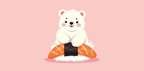 adorable bear with salmon sushi