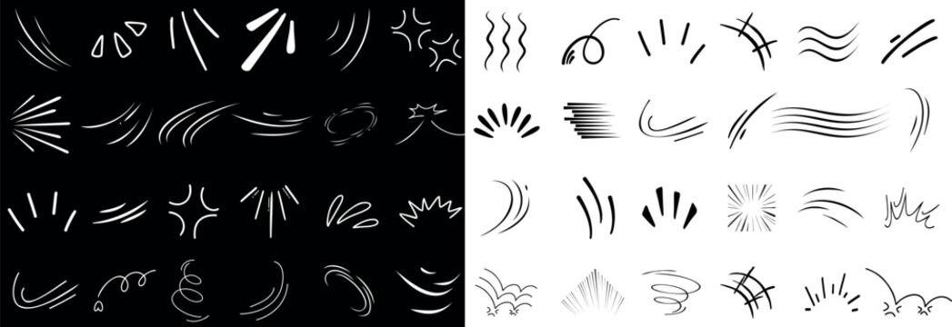 Dynamic line movement elements for design projects. abstract black and white motion graphics add energy to illustrations for modern art, animation, and creative layouts