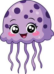 happy cartoon jellyfish with purple spots and a smiling face