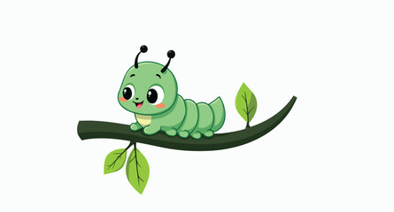 happy green caterpillar on branch