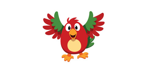 Obraz premium cheerful cartoon bird with vibrant red and green plumage.