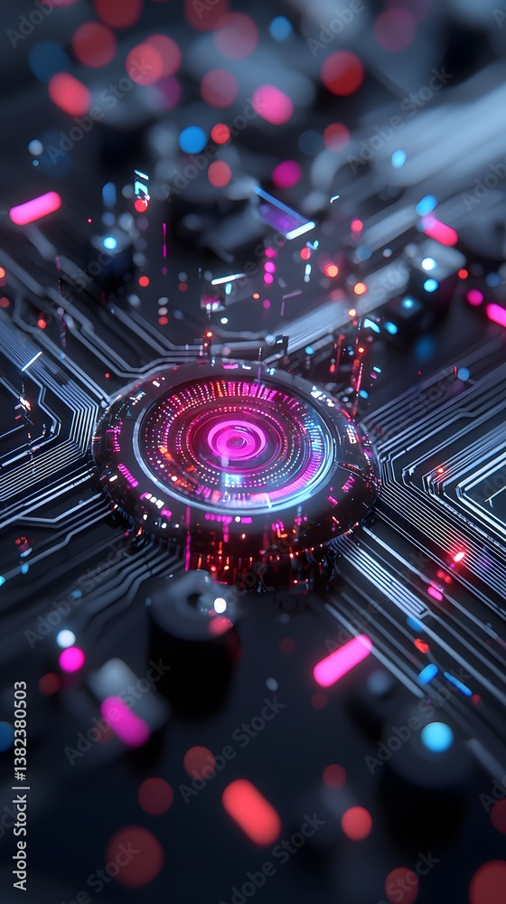 Wall mural abstract mixed reality landscape, fusion of virtual and physical elements, dynamic floating ui, holo
