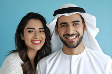 Portrait of happy arabian couple isolated