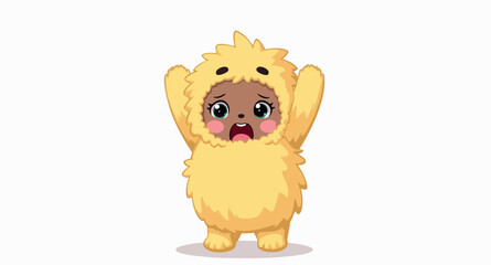 cute cartoon child in a fluffy yellow chick costume