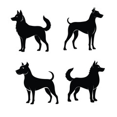 Dog set silhouette on white background.