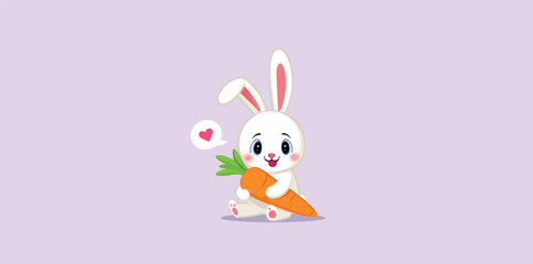 adorable white bunny rabbit holding a large carrot
