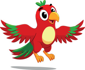 cheerful red parrot in flight