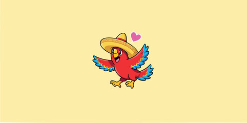 cheerful red parrot wearing a sombrero conveying joy and festivity