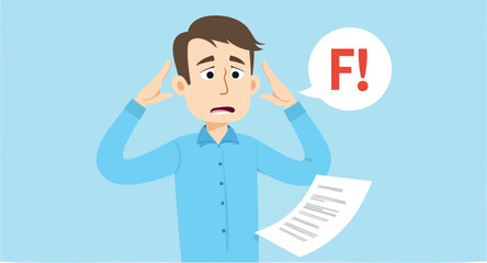 worried man reacts to a failing grade on a test